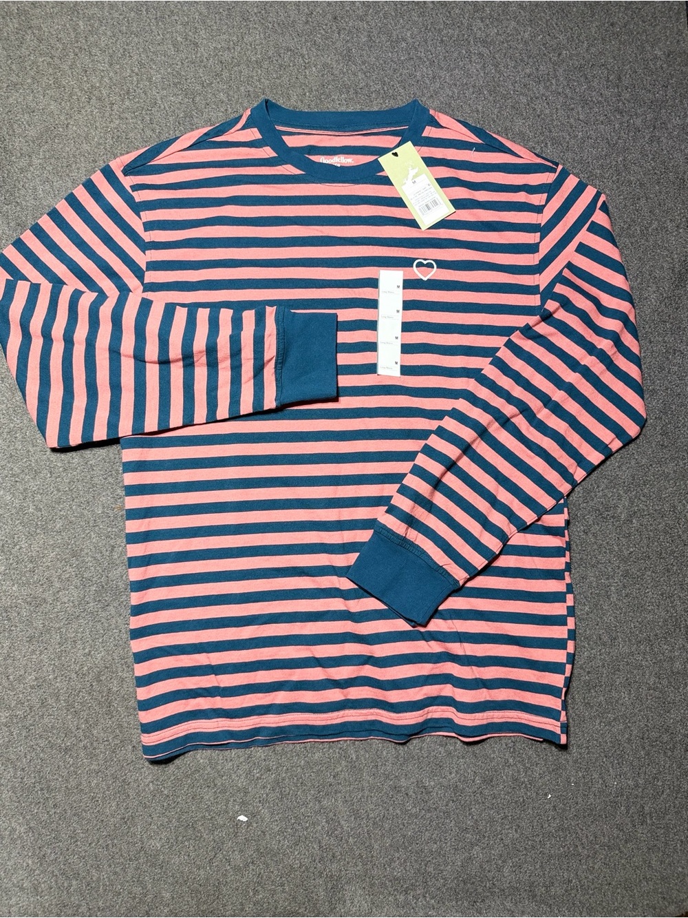 NWT Goodfellow & Co Long Sleeve Striped T Shirt Medium Pink Blue Crewneck